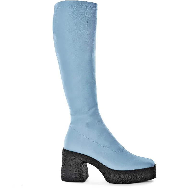 Izumi Pastel Blue Stretch Leather Chunky Boots