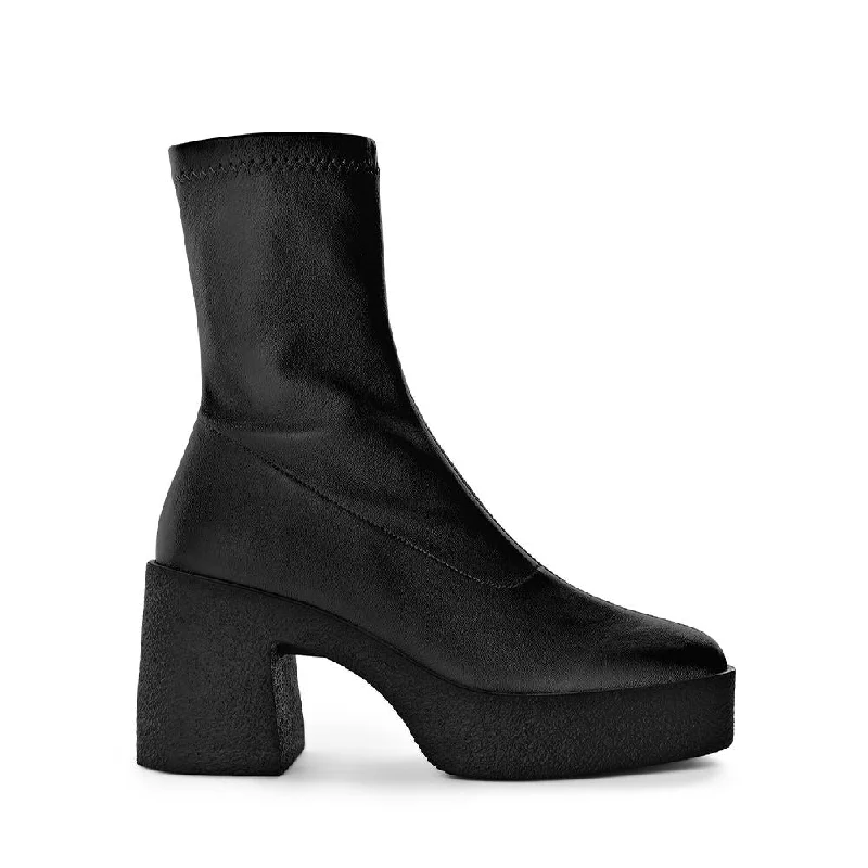 Umi Black Stretch Leather Chunky Ankle Boots