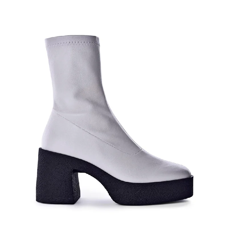 Umi Off White Stretch Leather Chunky Ankle Boots