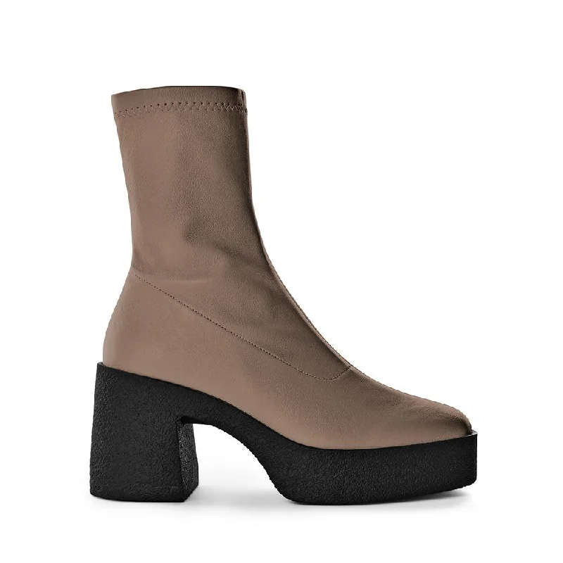 Umi Sand Stretch Leather Chunky Ankle Boots