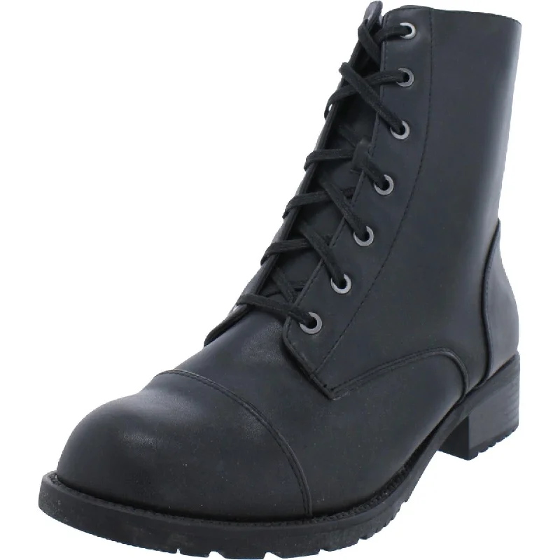 Aqua College Womens Teagen Leather Round Toe Combat & Lace-up Boots