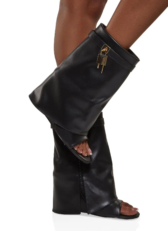 Cape Robbin Open Toe Lock Detail Wedge Booties