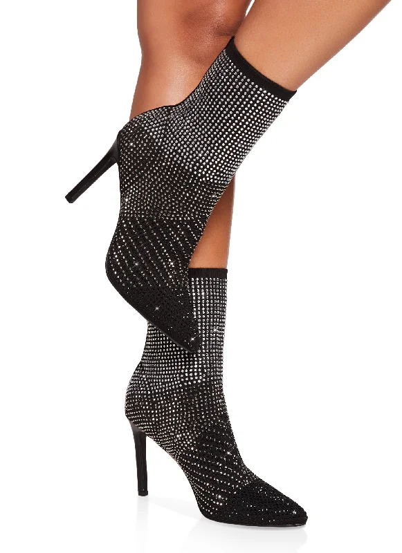 Rhinestone Stiletto Sock Booties