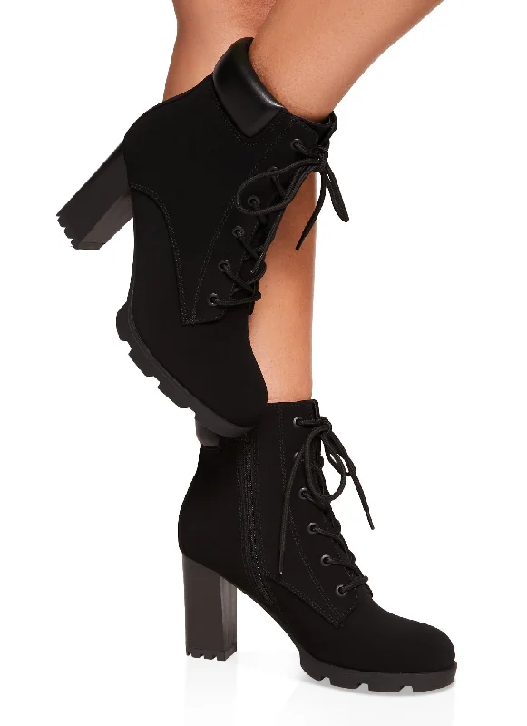 Side Zip Lace Up Block Heel Booties