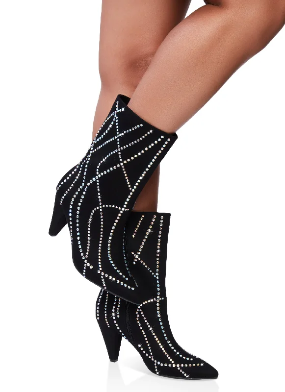 Pointed Toe Rhinestone High Heel Booties