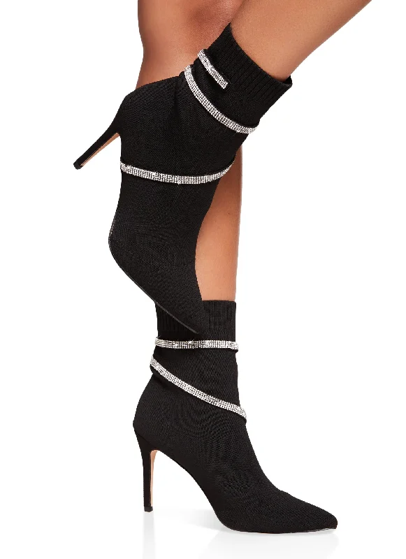 Rhinestone Wrap Around Stiletto Sock Booties