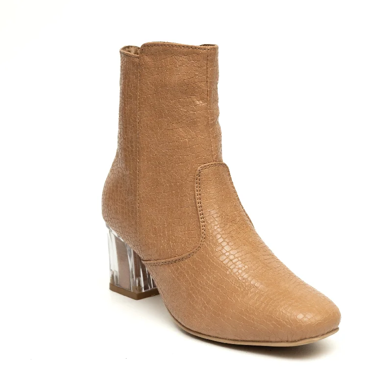 Block Heel Ankle Boots - Beige