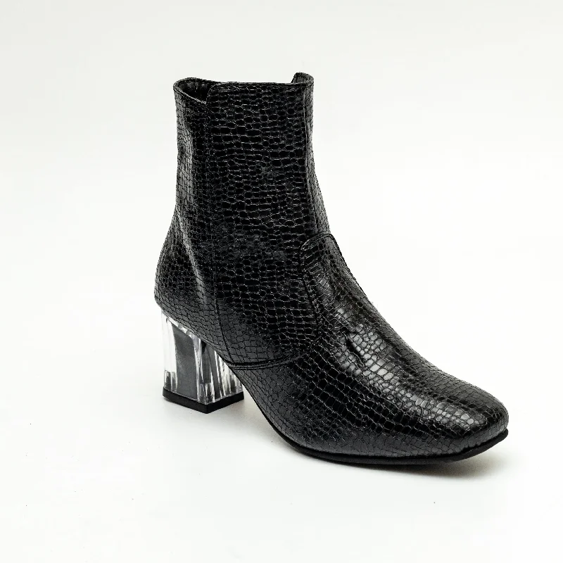 Block Heel Ankle Boots - Black