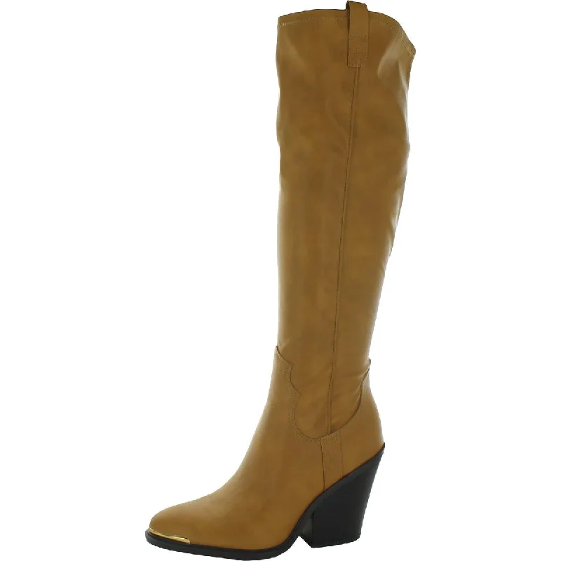 Franco Sarto Womens Glenice 2 Faux Leather Stacked Heel Knee-High Boots