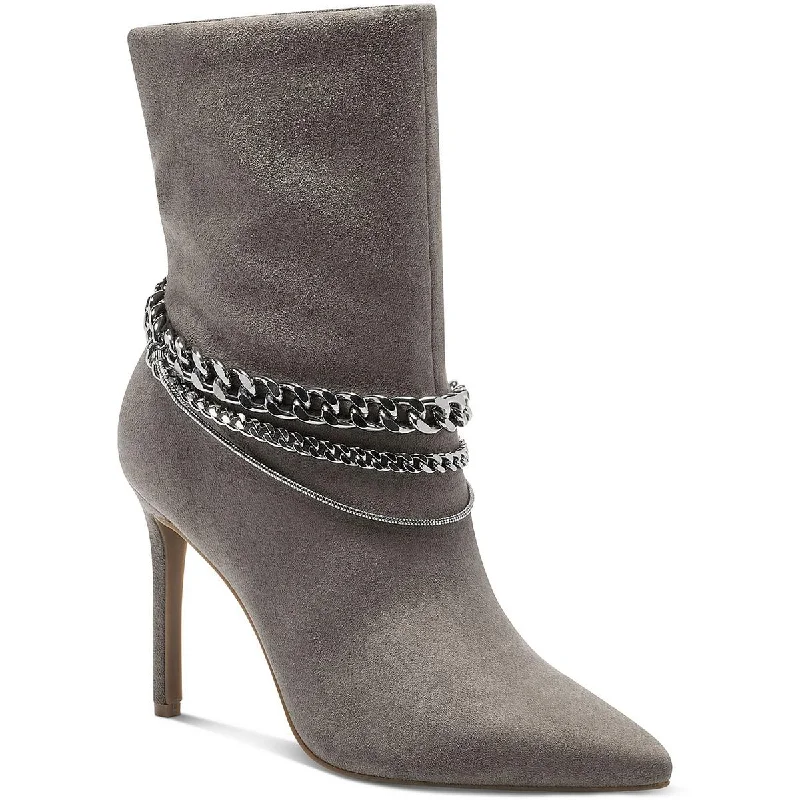 INC Womens Faux Suede Chain Ankle Boots