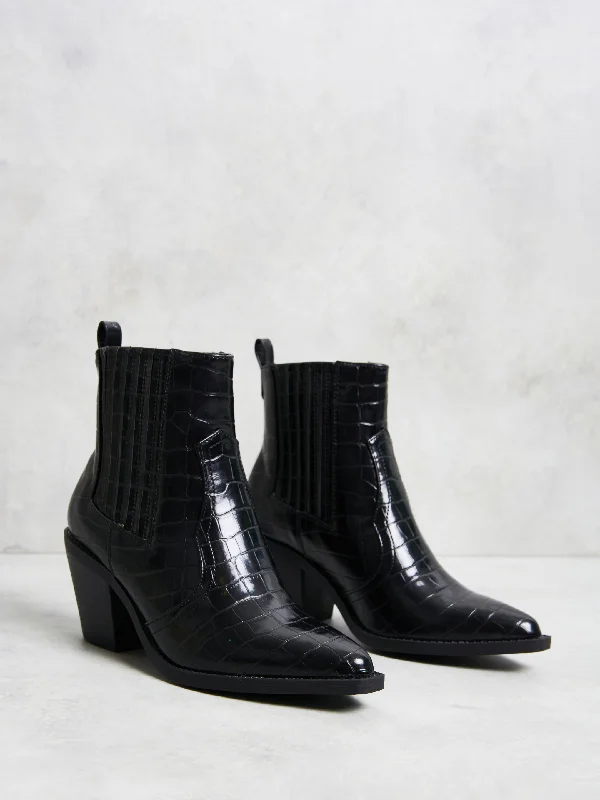 Glamorous Black Western Block Heel Boots