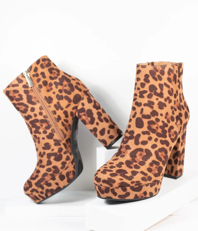 Leopard Print Suede Platform Heel Booties