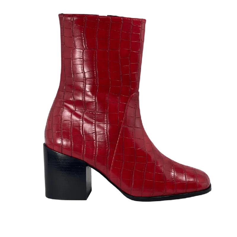 'Menos' vegan mid-calf boot by Zette Shoes - red croc