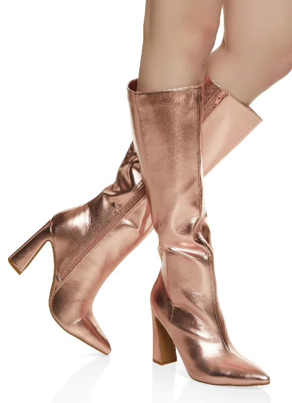 Pointed Toe Block Heel Tall Boots