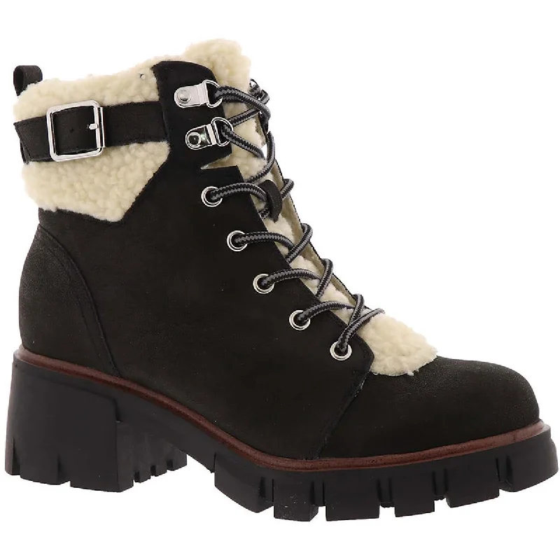 Mia Womens Coen Faux Suede Lugged Sole Combat & Lace-up Boots