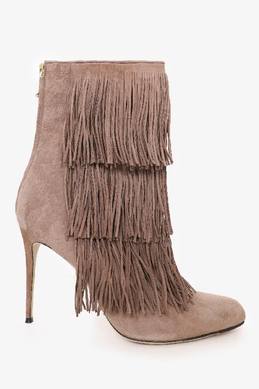 Paul Andre Taupe Suede Fringe Ankle Boots Size 39