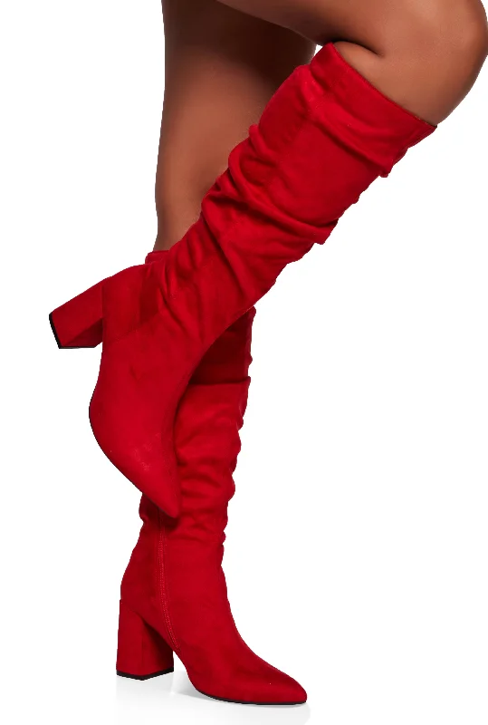 Block Heel Slouch Knee High Boots