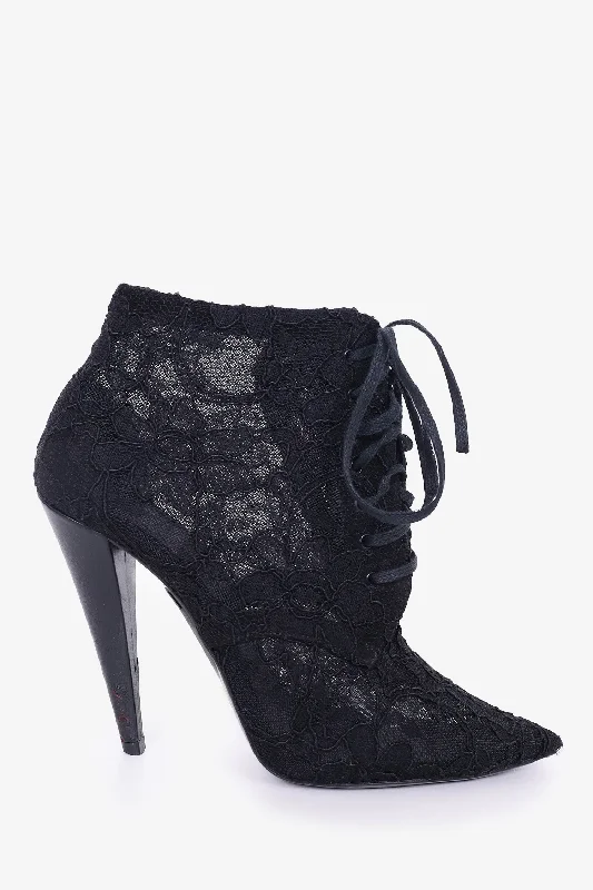 Saint Laurent Black Lace Booties Size 37.5