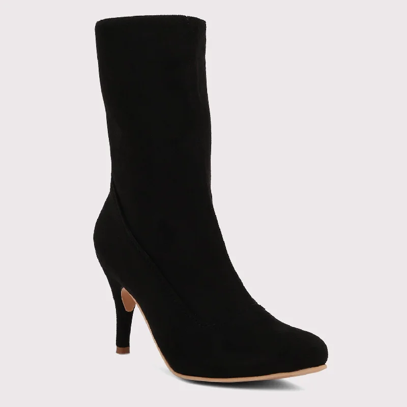 Suede Stiletto Boots - Black