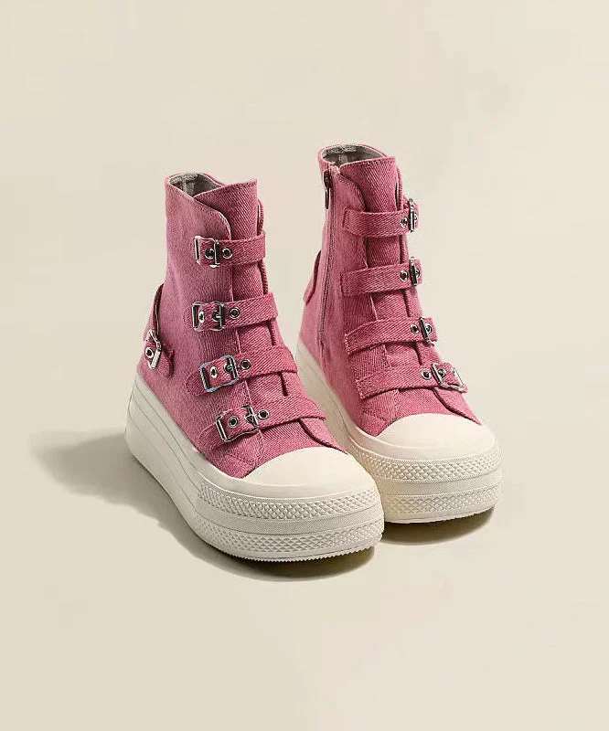 Women Casual Platform Canvas Boots Pink