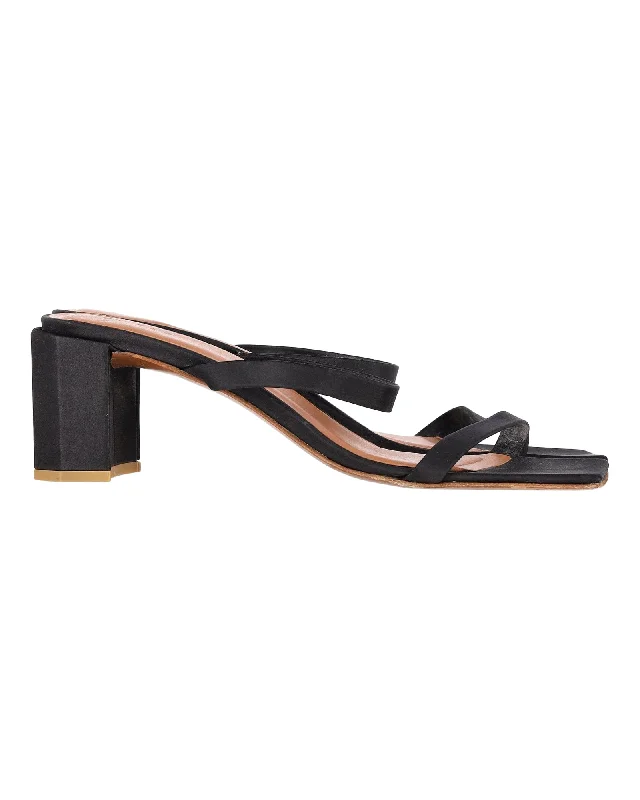 By Far Tanya Mules Sandals in Black Satin