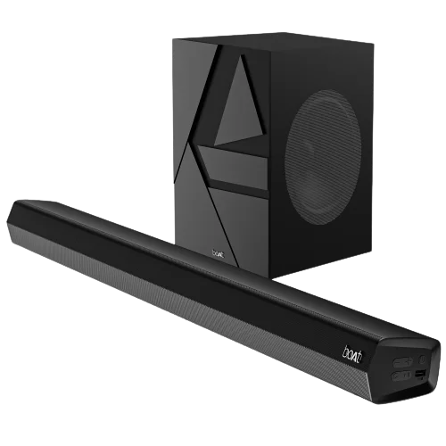 boAt Aavante Bar Quake | 200W RMS boAt Signature Sound, 2.1 Channel Soundbar with Wired Subwoofer, Entertainment EQ Modes, Bluetooth v5.3, USB, AUX, HDMI (ARC)