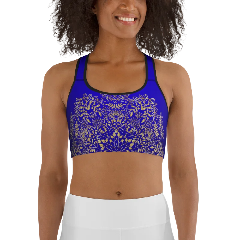 Blue and Gold Mandala Womens Sports Bra