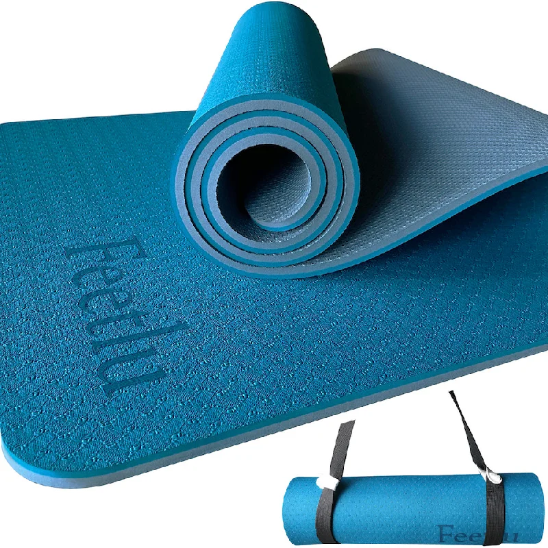 Thick Yoga Mat 10mm (2/5")-TurkeyBlue/GrayBlue