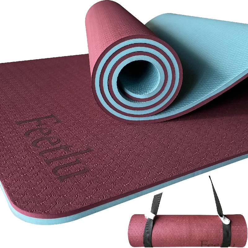 Thick Yoga Mat 10mm (2/5")-Dark Red/Blue Gray