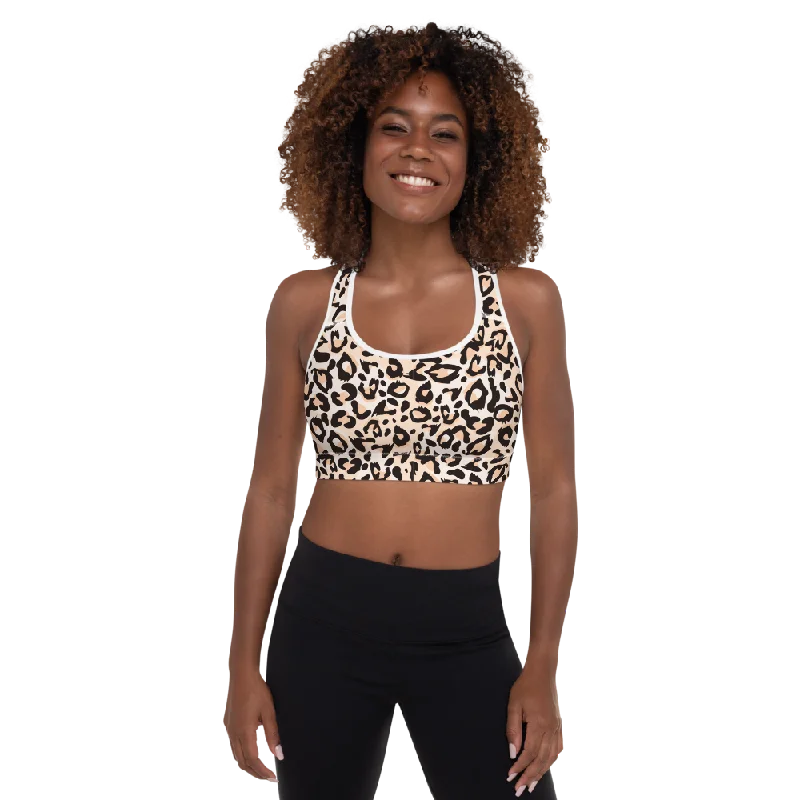 Leopard Cream Padded Sports Bra