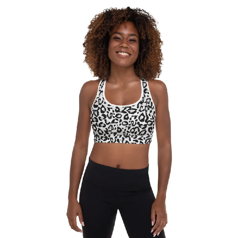 Leopard White Padded Sports Bra