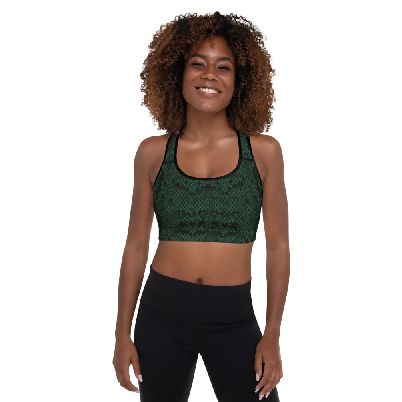 Dark Green Python Padded Sports Bra