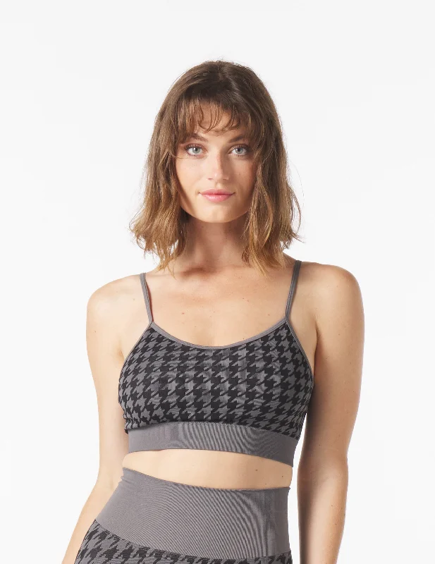 Seamless Houndstooth Jacquard Bra: Black/Carbon