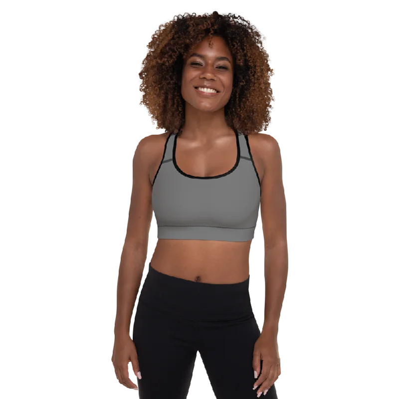 Solid Grey Womens Padded Sports Bra