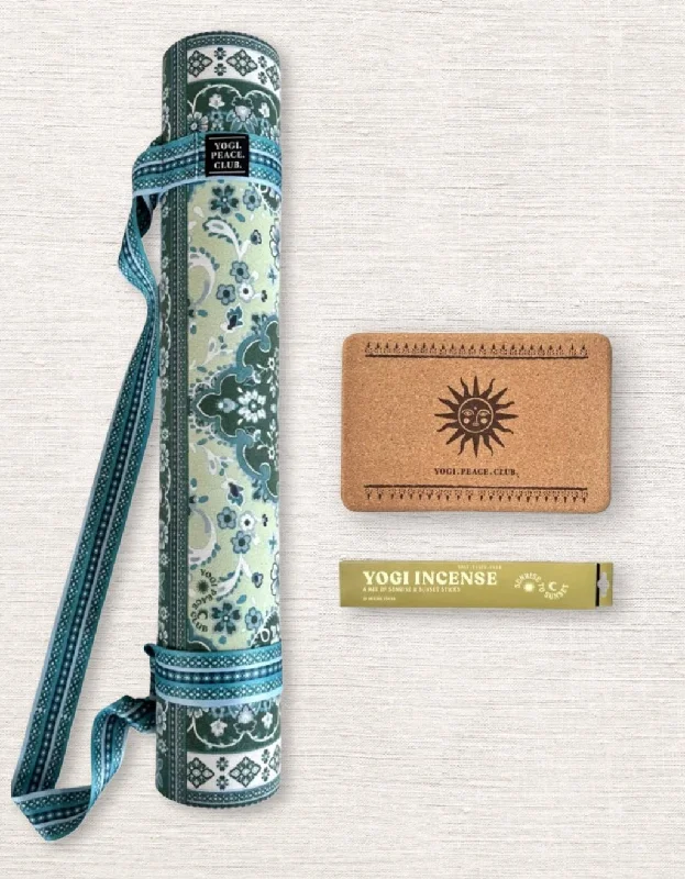 4 mm Yoga Pack - Mint Tea Yoga Mat + Block + Strap + Incense