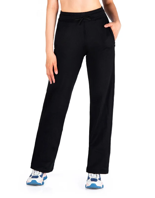 Fleece Lined Straight Leg Pants, Zip Pockets