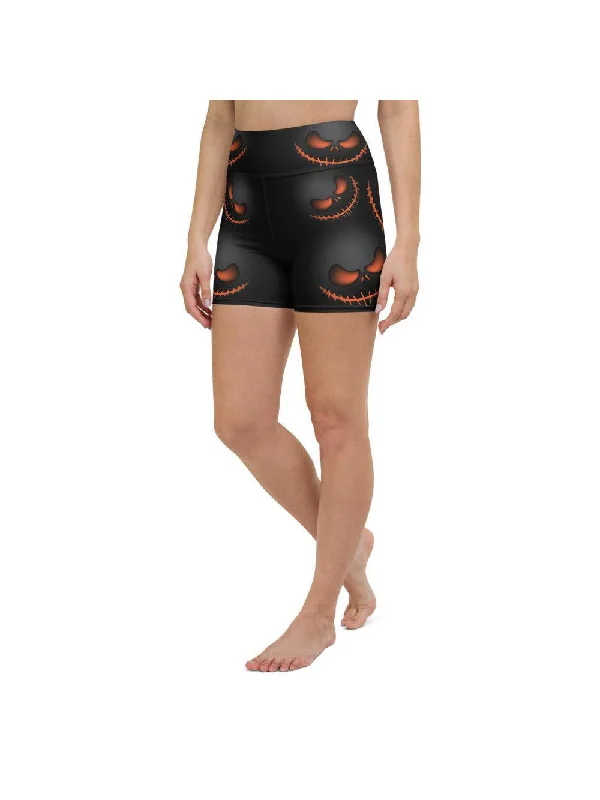 Halloween Evil Pumpkin Grin Yoga Shorts