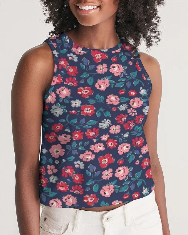 Midnight blue pretty glance.  Women's All-Over Print Cropped Tank