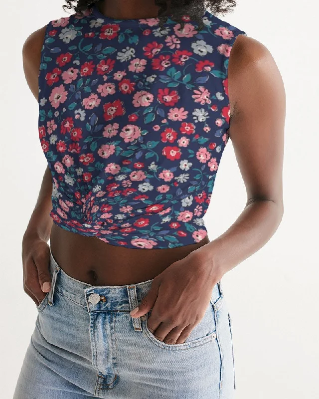 Midnight blue pretty glance.  Women's  All-Over Print Twist-Front Tank