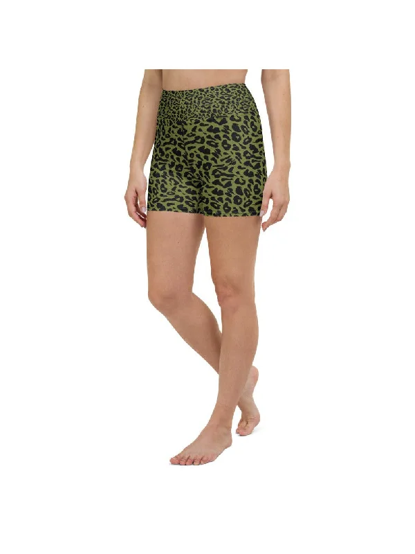 Olive Green Leopard Skin Yoga Shorts