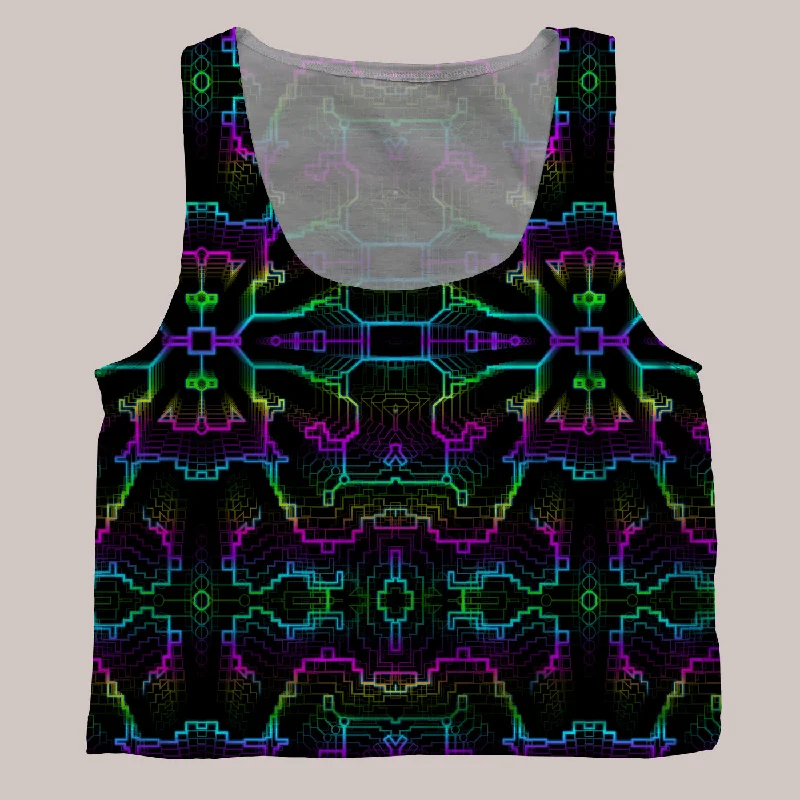 Psychedelic Cropped Tee (UV/RGB, Eco-Friendly) | TECHNO SHAMANIC RGB