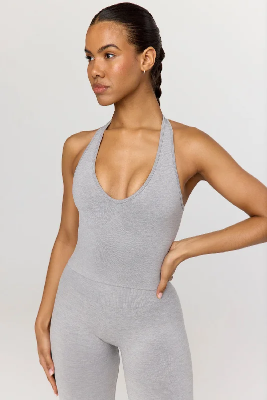 SCULPT SEAMLESS HALTER TANK - LIGHT GREY MARL