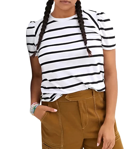 TLA Petite Stripe Puff Sleeve Tee