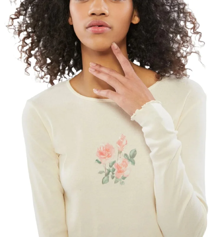 TMD Ivory Floral Long Sleeve Crop