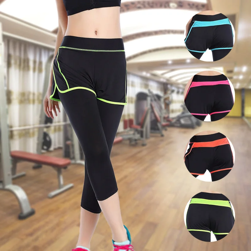 Women Pants Sports Running Sportswear Yoga Fitness Run Leggings False Two Pieces Exercise Gym Compression Pants Clothes