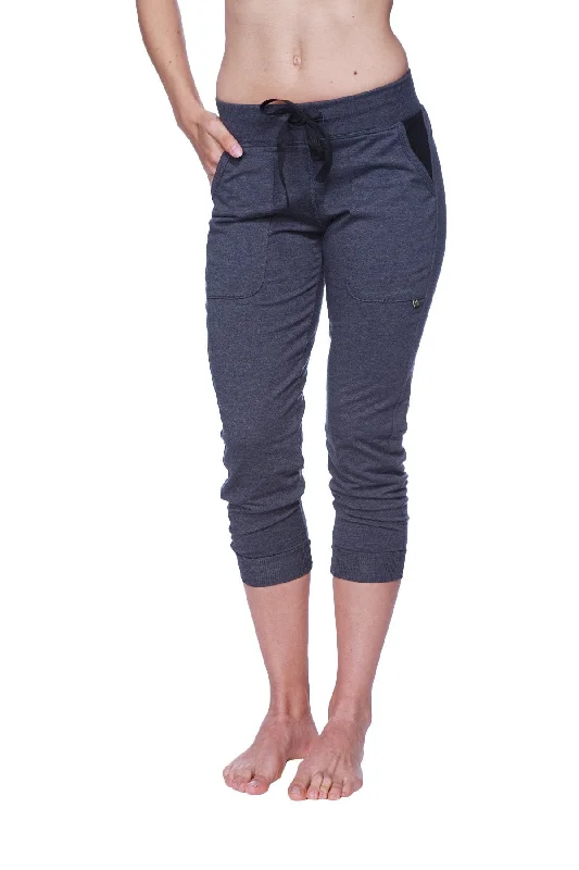 Women's 3/4 Cuffed Capri Yoga Pant (Charcoal w/Black)