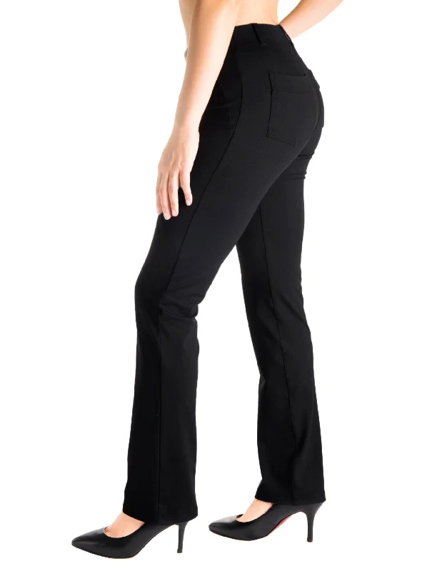 Straight Leg Yoga Dress Pants, Back Pockets (Black)