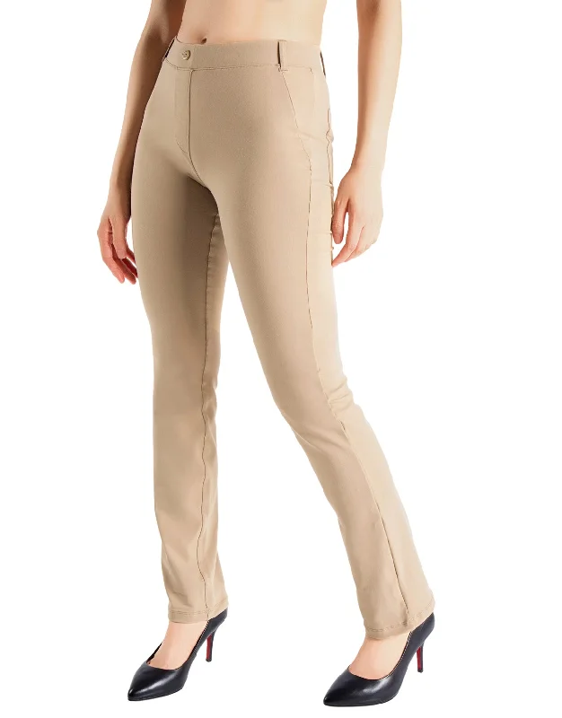 Straight Leg Yoga Dress Pants, Back Pockets (Khaki)