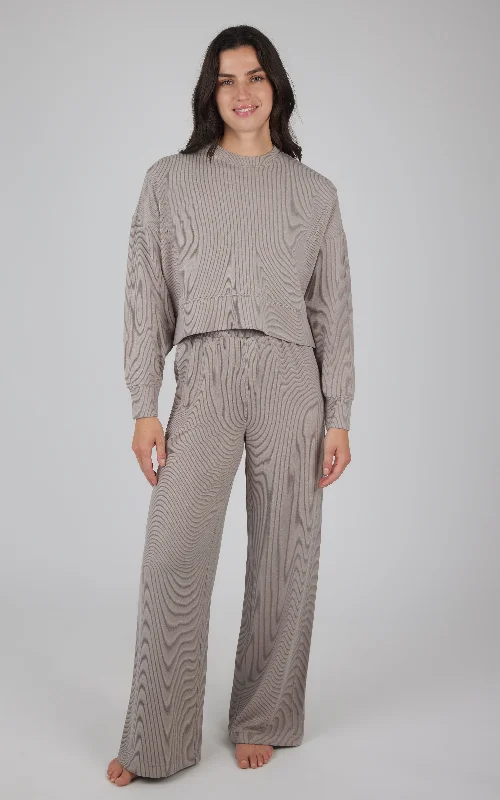 2 Piece Scuba Ribbed Zuri Cropped Crew Pullover and Scuba Ribbed Asbury Wide Leg Pant Set